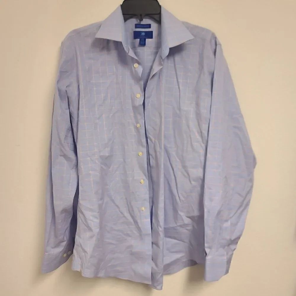 221 - Egara Blue No Iron Check Pattern Long Sleeve Button Shirt 15 1/2 - 34-35